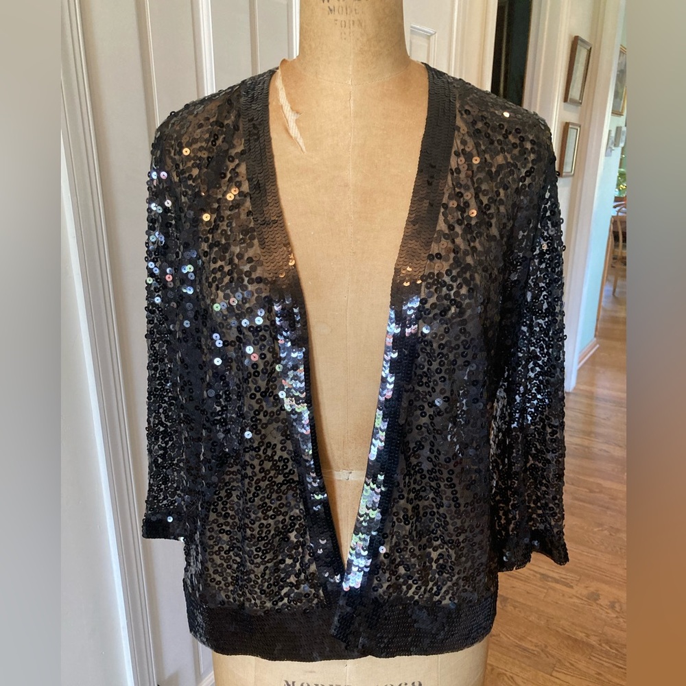 TWIGGY LONDON Sheer Sequin Open Cardigan. XL RUNS SMALL SO SPARKLY!
